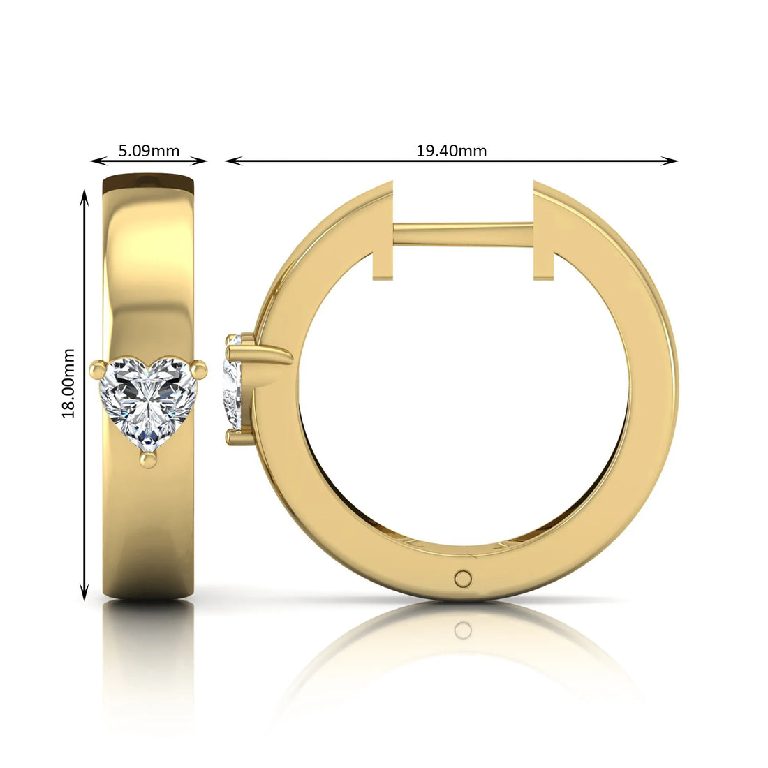 OctaPearl Heart Prong Set Lab Grown Diamond Huggie Hoop Earrings