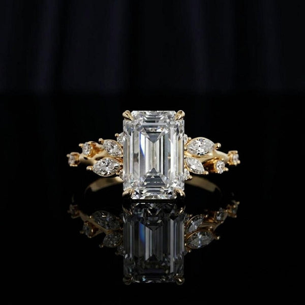 Emerald Cut Lab Grown Diamond Engagement Ring, IGI Certified 10k White Gold Ring