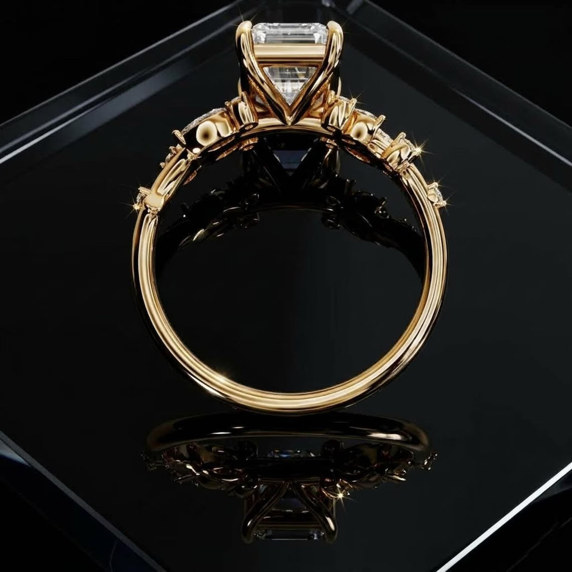 Emerald Cut Lab Grown Diamond Engagement Ring, IGI Certified 10k White Gold Ring - alternate view