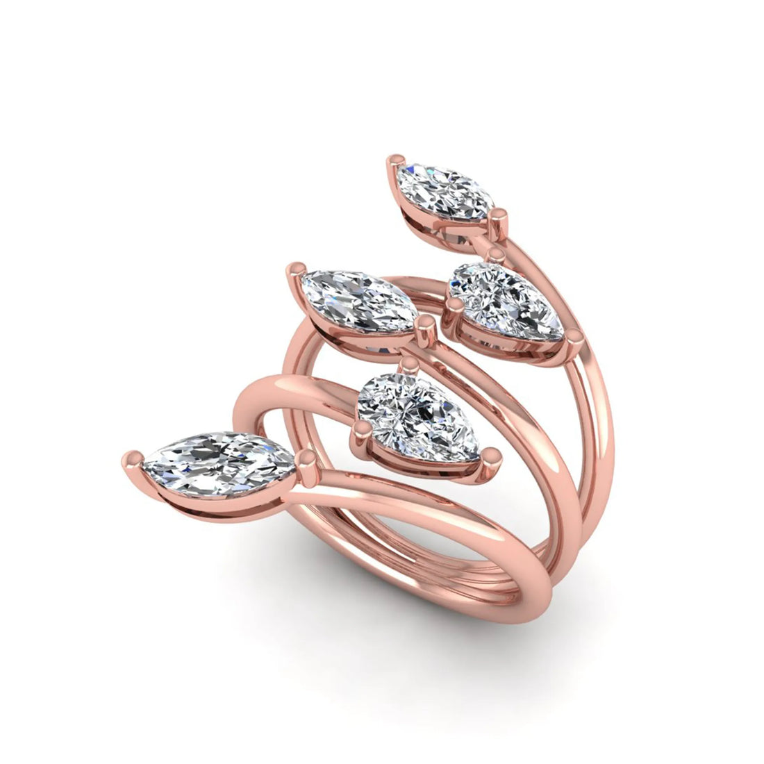 OctaPearl Marquise & Pear Bypass Lab Grown Diamond Five Stone Engagement Wrap Ring