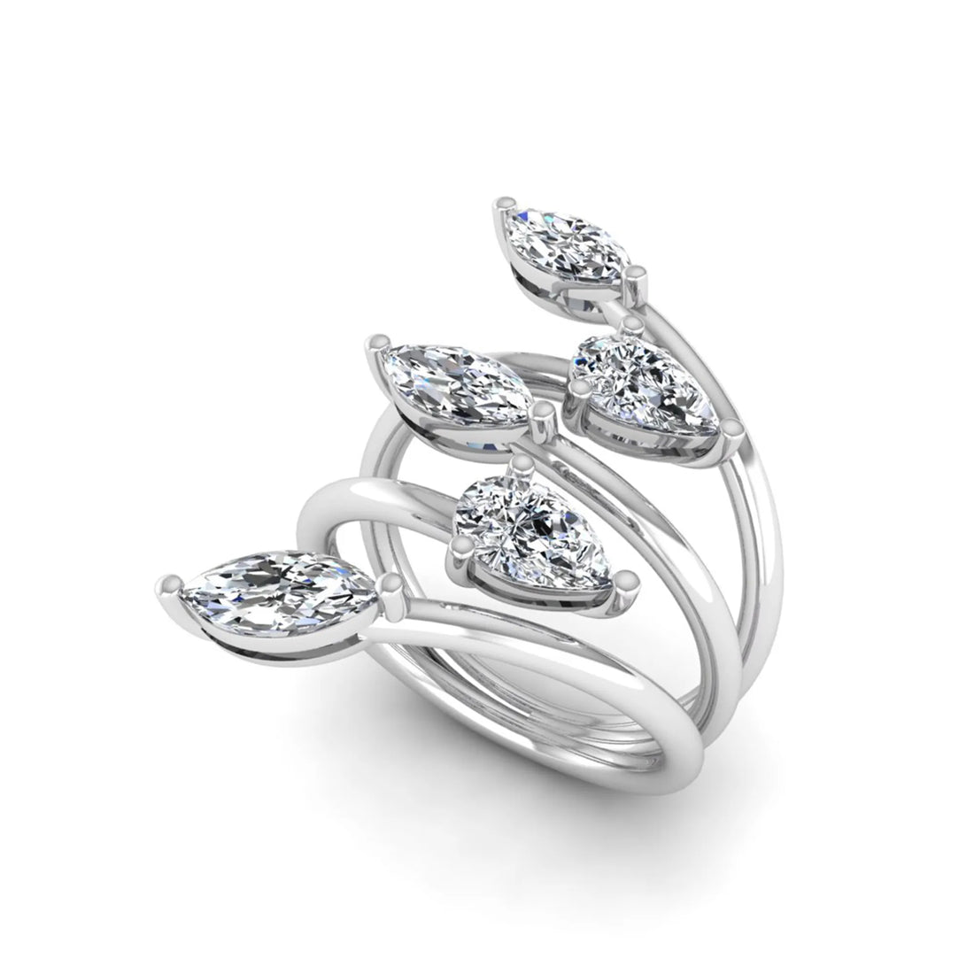 OctaPearl Marquise & Pear Bypass Lab Grown Diamond Five Stone Engagement Wrap Ring