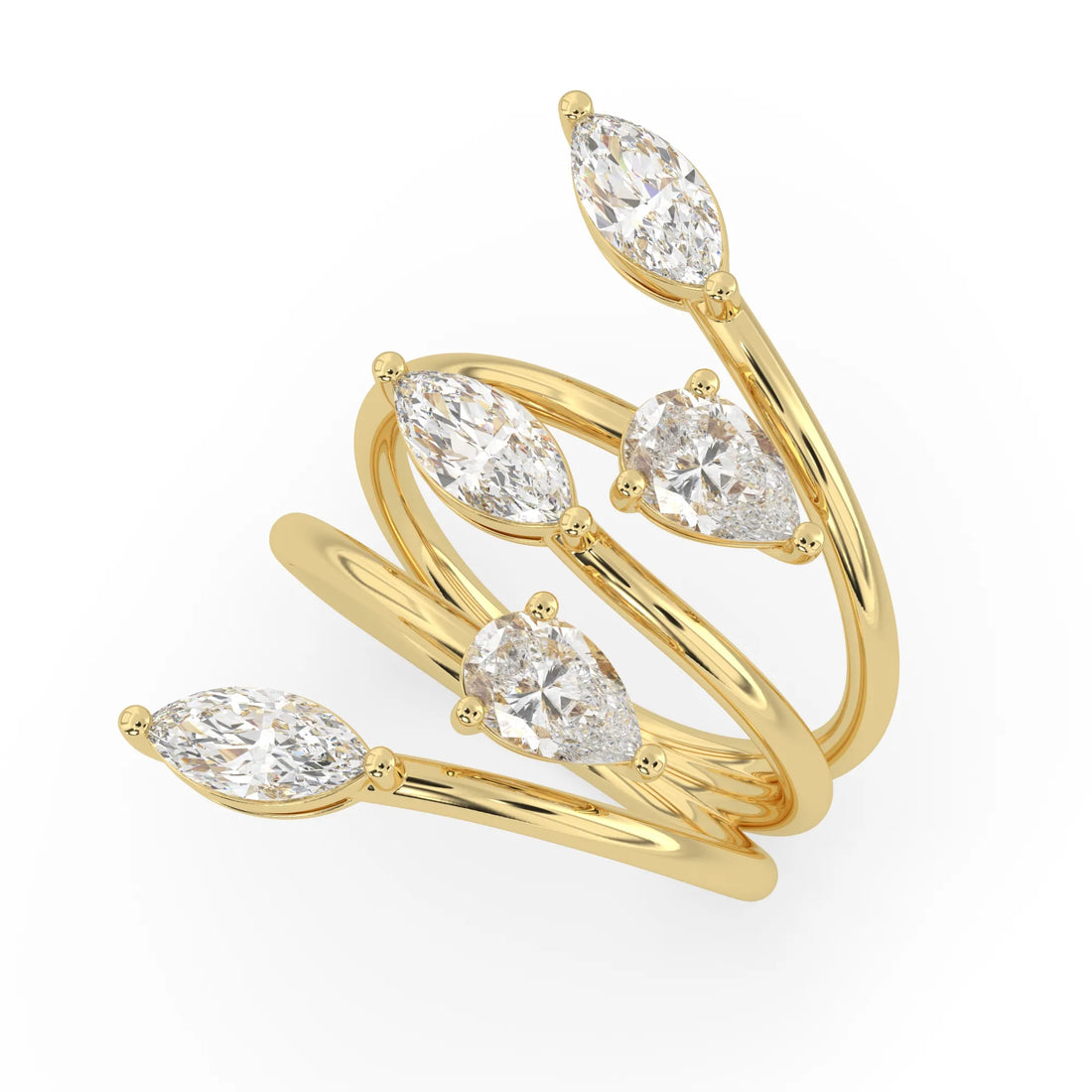 OctaPearl Marquise & Pear Bypass Lab Grown Diamond Five Stone Engagement Wrap Ring