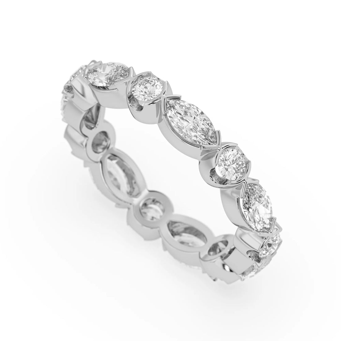 OctaPearl Half Bezel Set Lab Grown Diamond Full Eternity Stackable Wedding Band