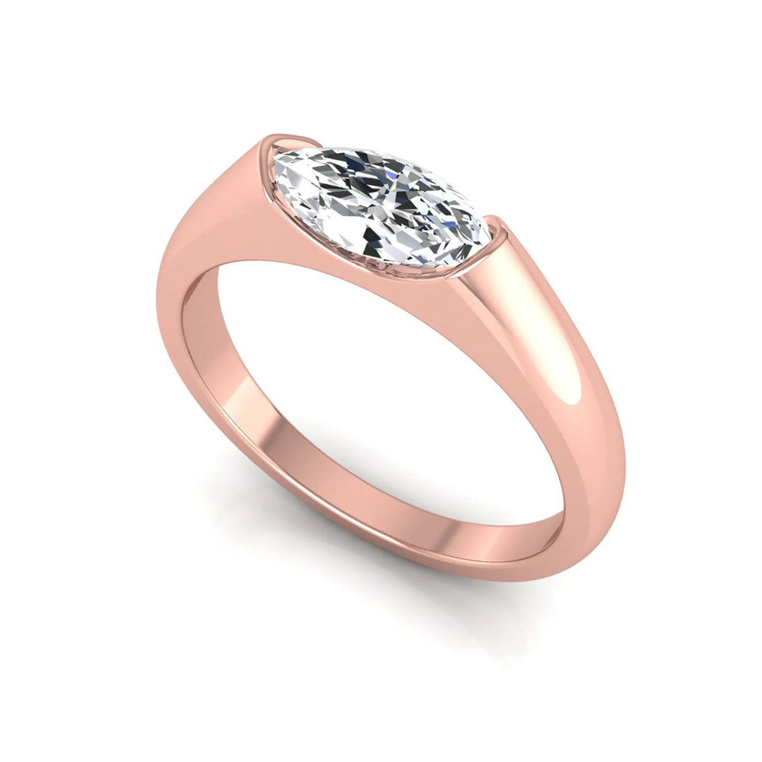 OctaPearl Half Bezel Set East West Marquise Lab Grown Diamond Solitaire Engagement Ring