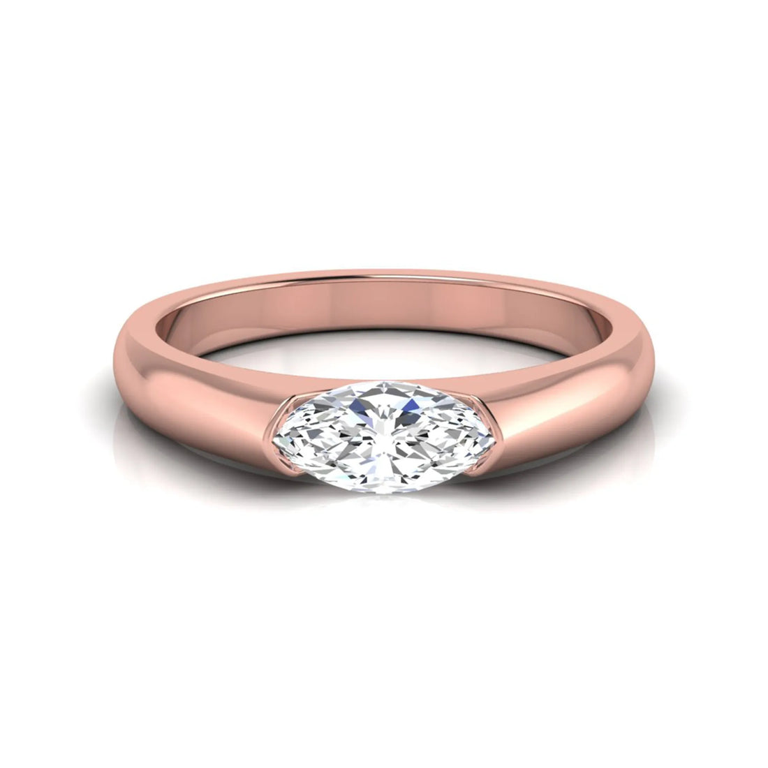 OctaPearl Half Bezel Set East West Marquise Lab Grown Diamond Solitaire Engagement Ring