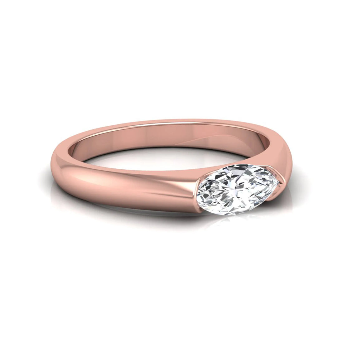 OctaPearl Half Bezel Set East West Marquise Lab Grown Diamond Solitaire Engagement Ring