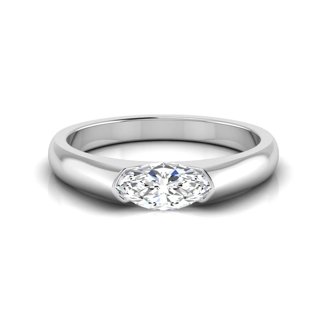 OctaPearl Half Bezel Set East West Marquise Lab Grown Diamond Solitaire Engagement Ring - White Gold