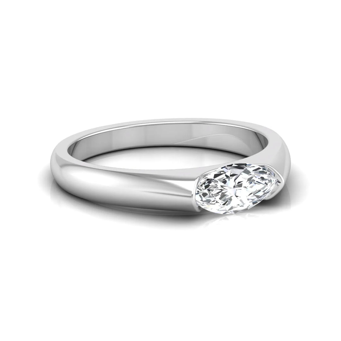 OctaPearl Half Bezel Set East West Marquise Lab Grown Diamond Solitaire Engagement Ring - White Gold