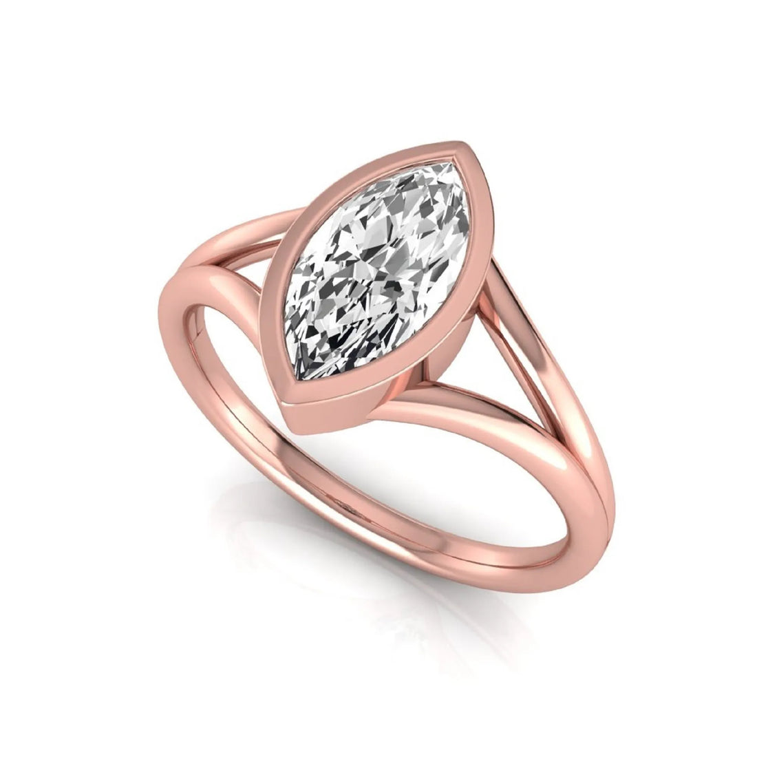 OctaPearl 1.5 ct Marquise Bezel Split Shank Lab Grown Diamond Engagement Ring