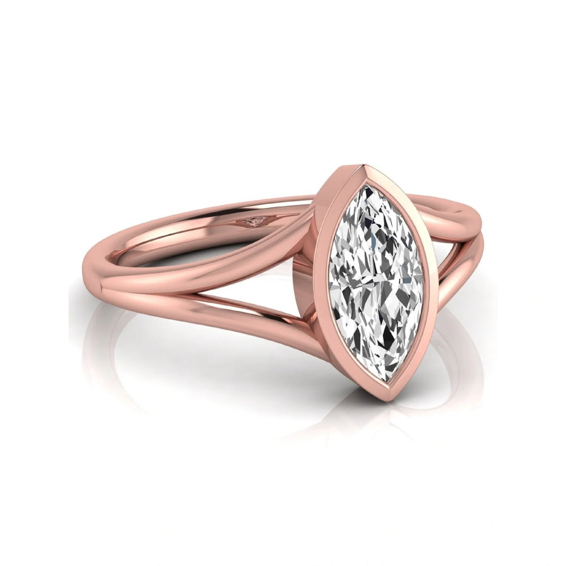 OctaPearl 1.5 ct Marquise Bezel Split Shank Lab Grown Diamond Engagement Ring