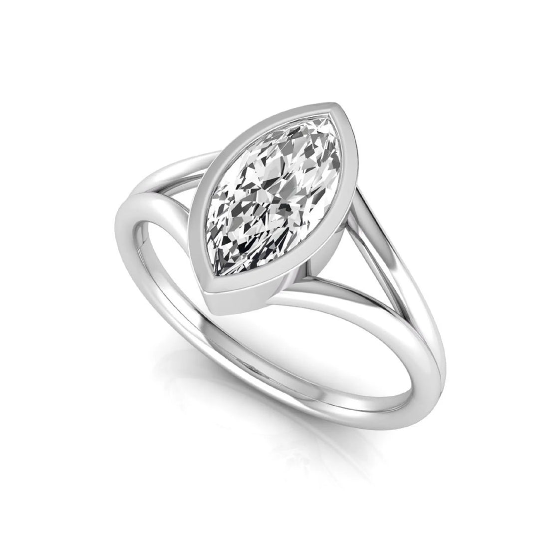 OctaPearl 1.5 ct Marquise Bezel Split Shank Lab Grown Diamond Engagement Ring