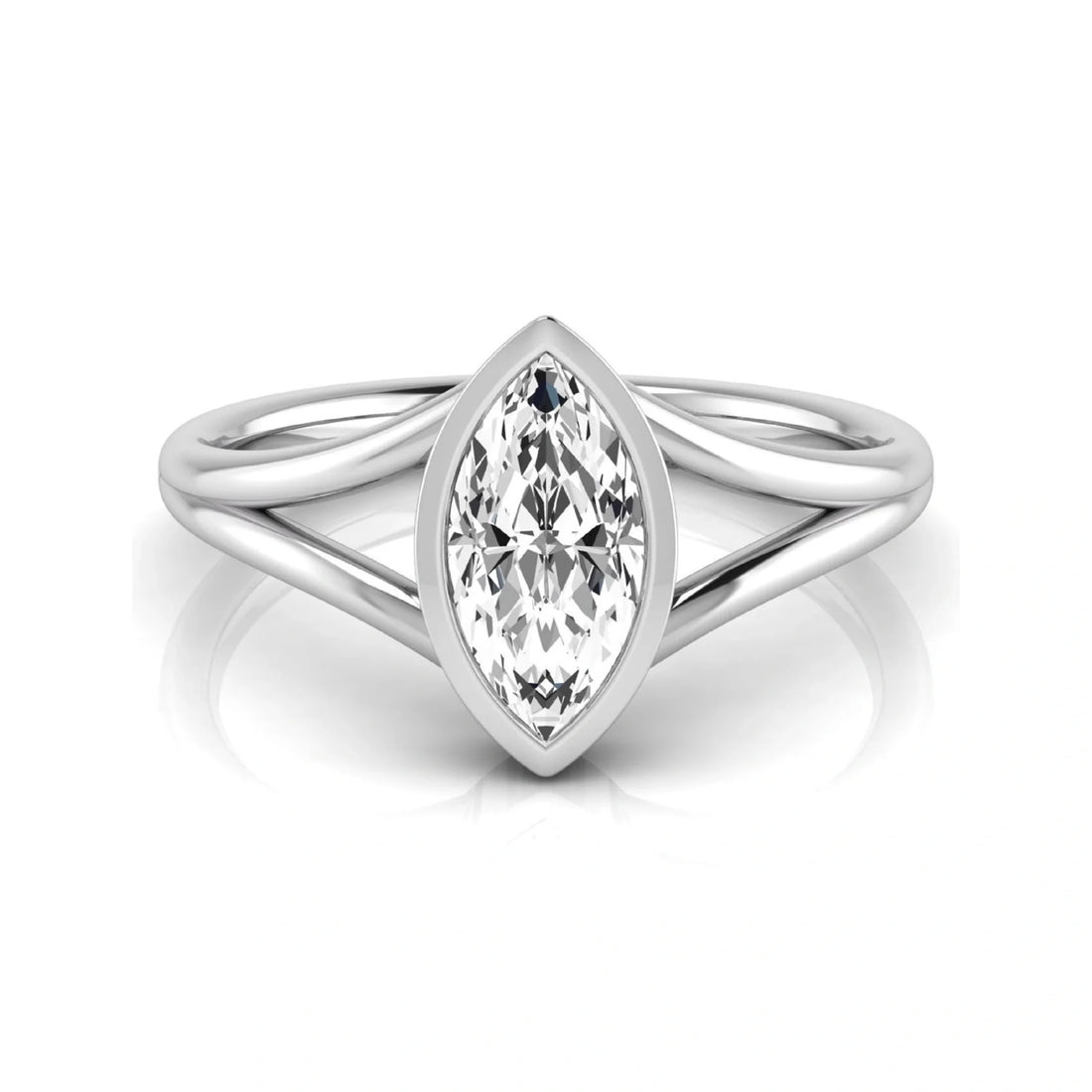 OctaPearl 1.5 ct Marquise Bezel Split Shank Lab Grown Diamond Engagement Ring
