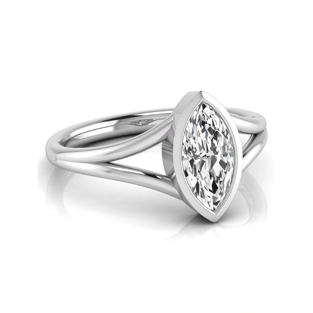 OctaPearl 1.5 ct Marquise Bezel Split Shank Lab Grown Diamond Engagement Ring