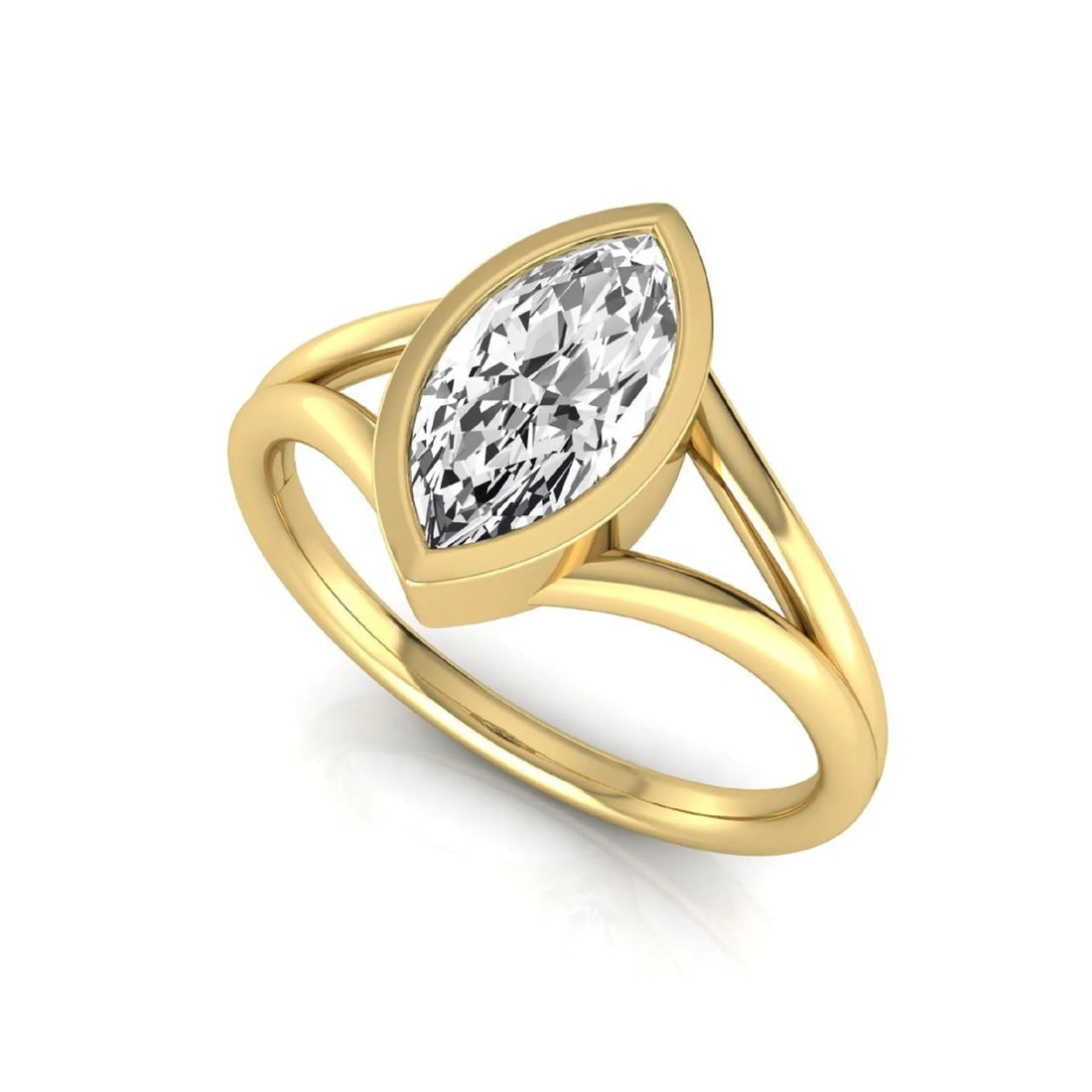 OctaPearl 1.5 ct Marquise Bezel Split Shank Lab Grown Diamond Engagement Ring