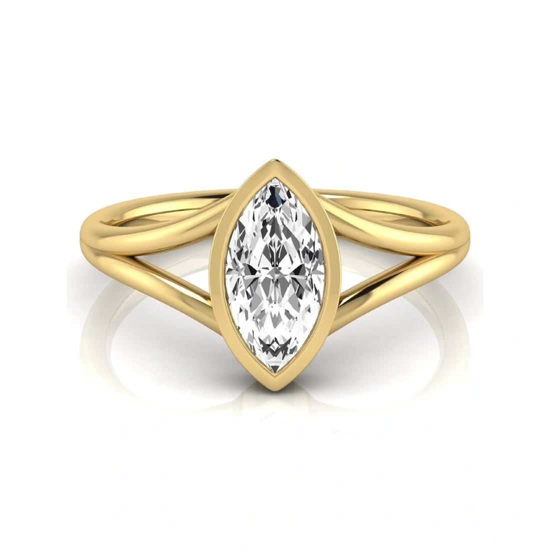OctaPearl 1.5 ct Marquise Bezel Split Shank Lab Grown Diamond Engagement Ring
