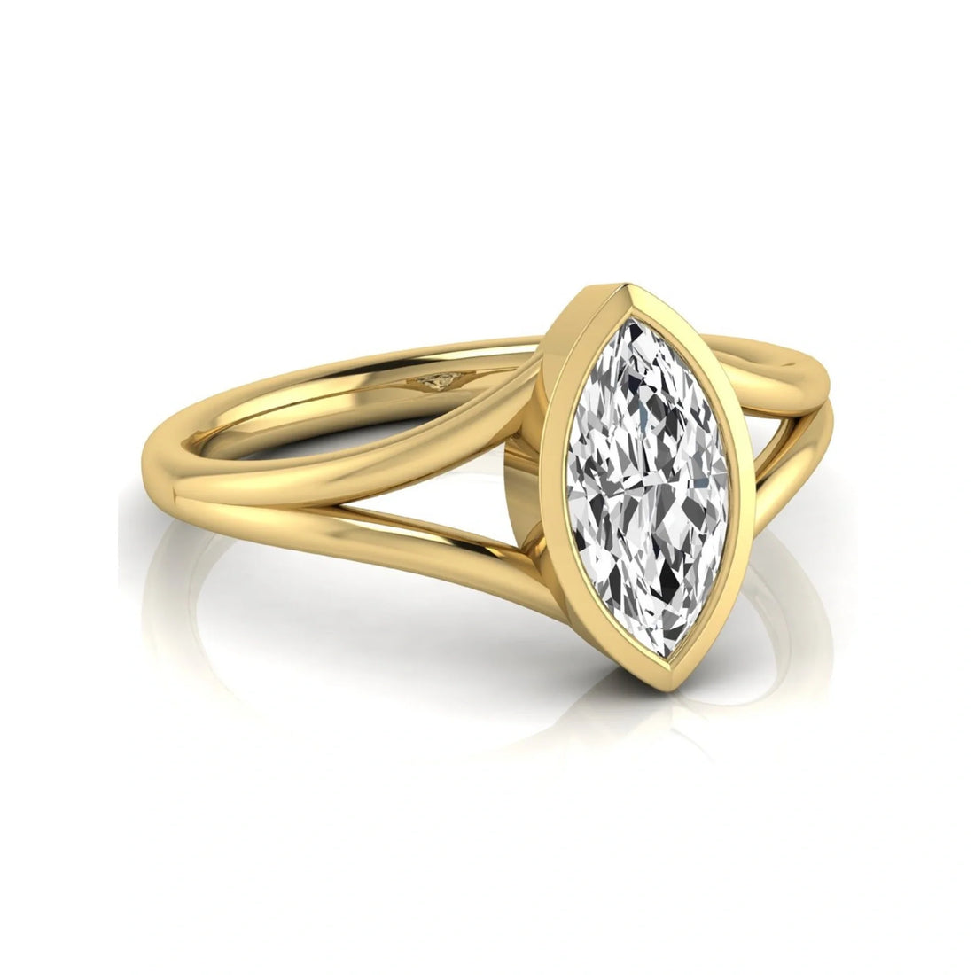 OctaPearl 1.5 ct Marquise Bezel Split Shank Lab Grown Diamond Engagement Ring