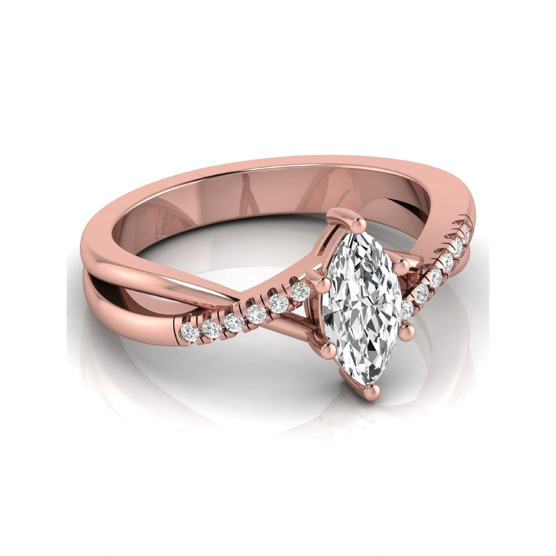 OctaPearl 1 ct Marquise Cut Lab Grown Diamond Bypass Split Shank Engagement Ring