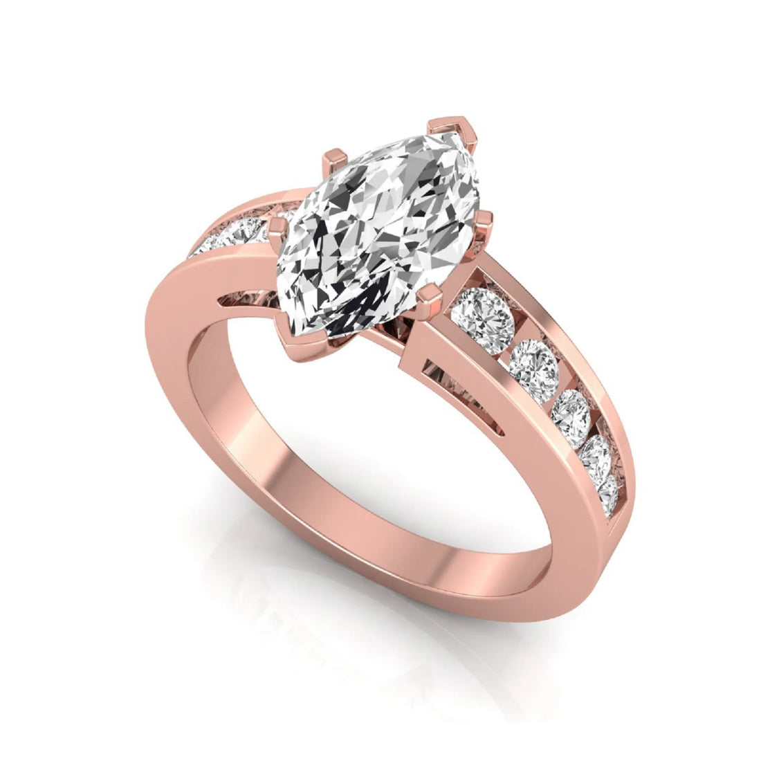 OctaPearl 1 ct Marquise Cut Lab Grown Diamond Channel Set Side Stone Engagement Ring