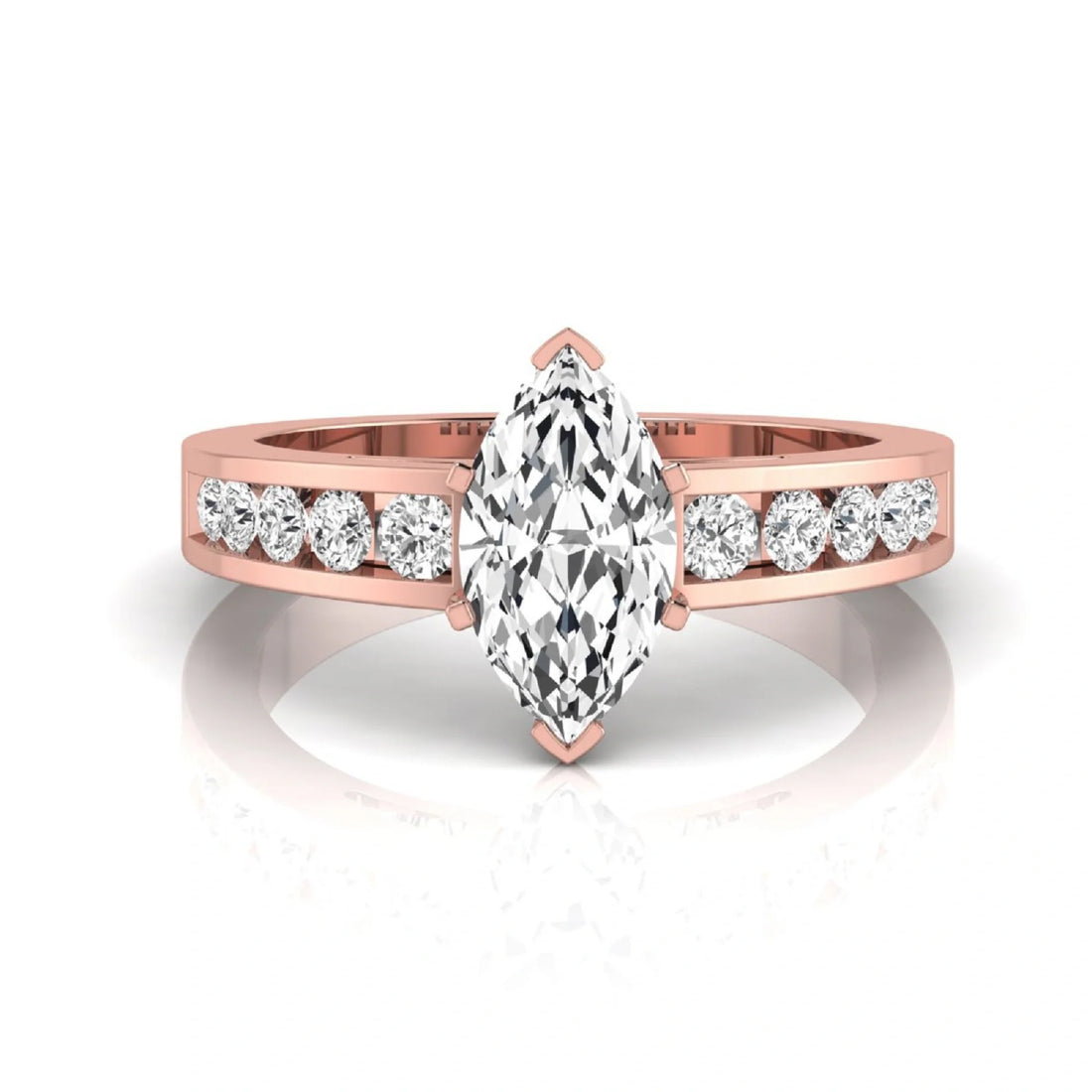 OctaPearl 1 ct Marquise Cut Lab Grown Diamond Channel Set Side Stone Engagement Ring