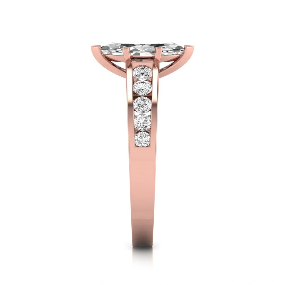 OctaPearl 1 ct Marquise Cut Lab Grown Diamond Channel Set Side Stone Engagement Ring