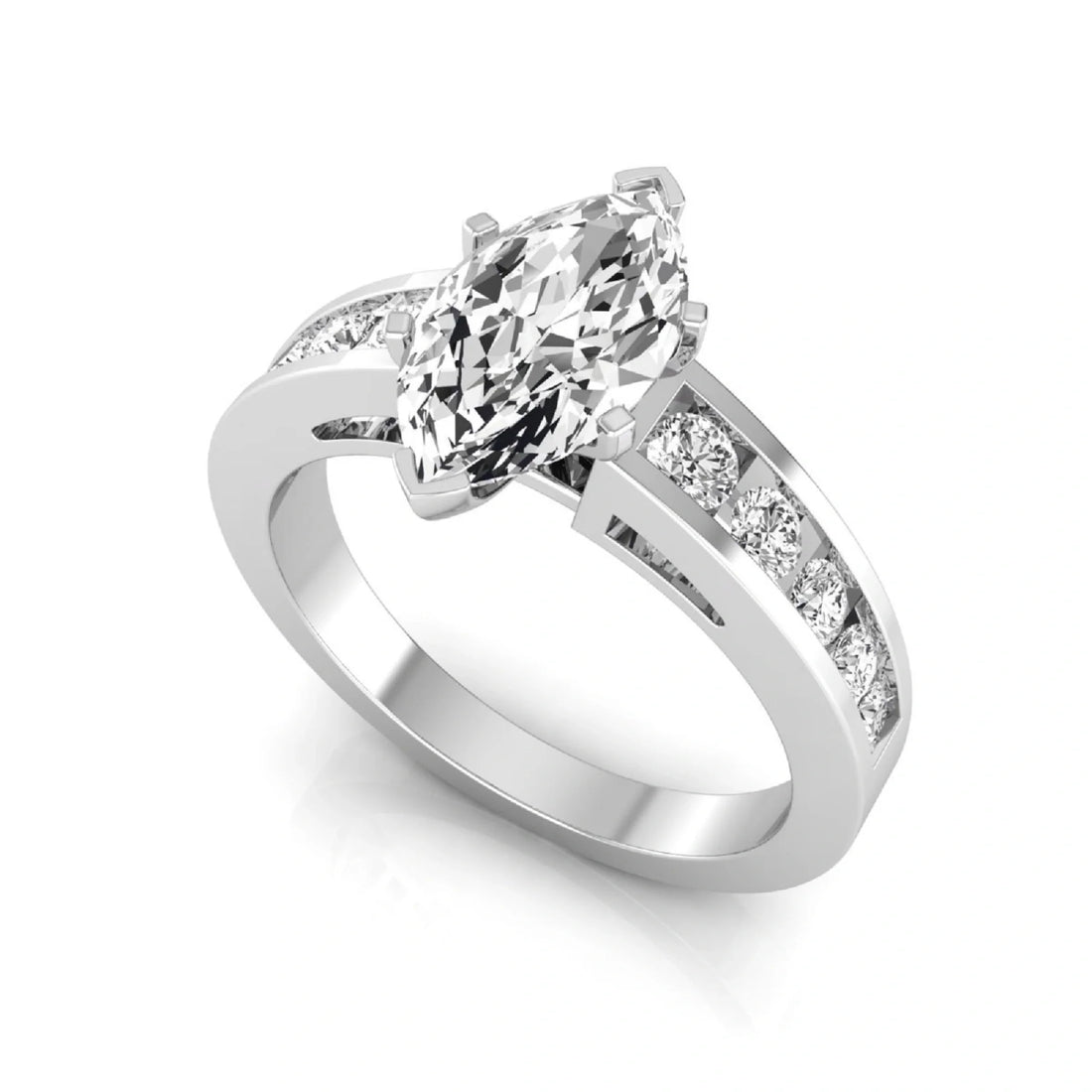 OctaPearl 1 ct Marquise Cut Lab Grown Diamond Channel Set Side Stone Engagement Ring