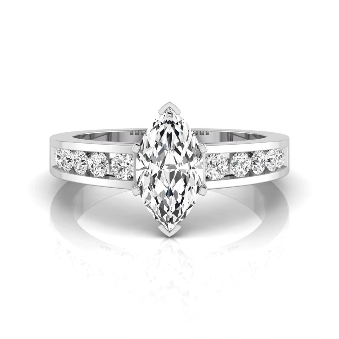 OctaPearl 1 ct Marquise Cut Lab Grown Diamond Channel Set Side Stone Engagement Ring
