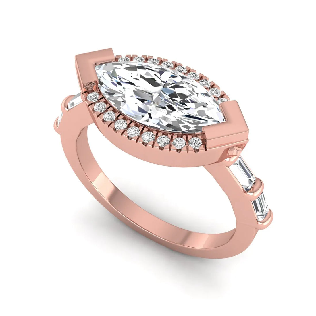 OctaPearl 1.5 ct Marquise Cut Lab Grown Diamond Halo Engagement Ring