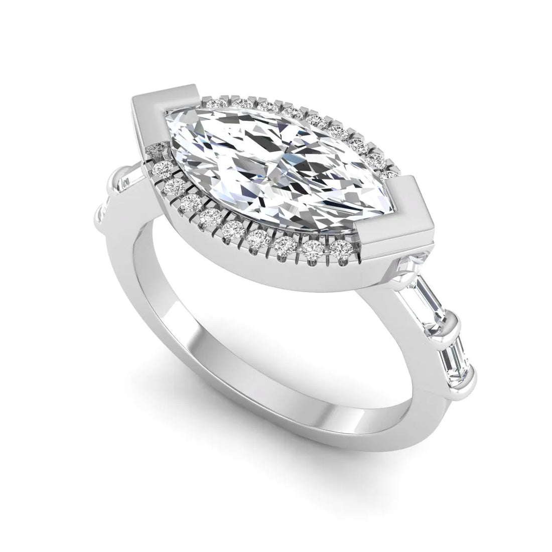 OctaPearl 1.5 ct Marquise Cut Lab Grown Diamond Halo Engagement Ring