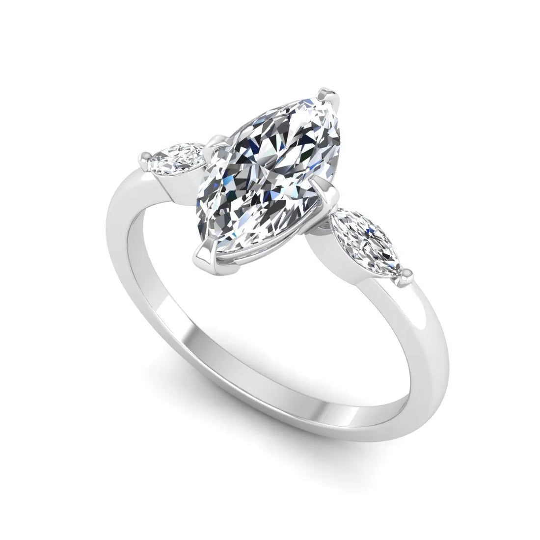 OctaPearl 1.5 ct Marquise Cut Lab Grown Diamond Three Stone Engagement Ring