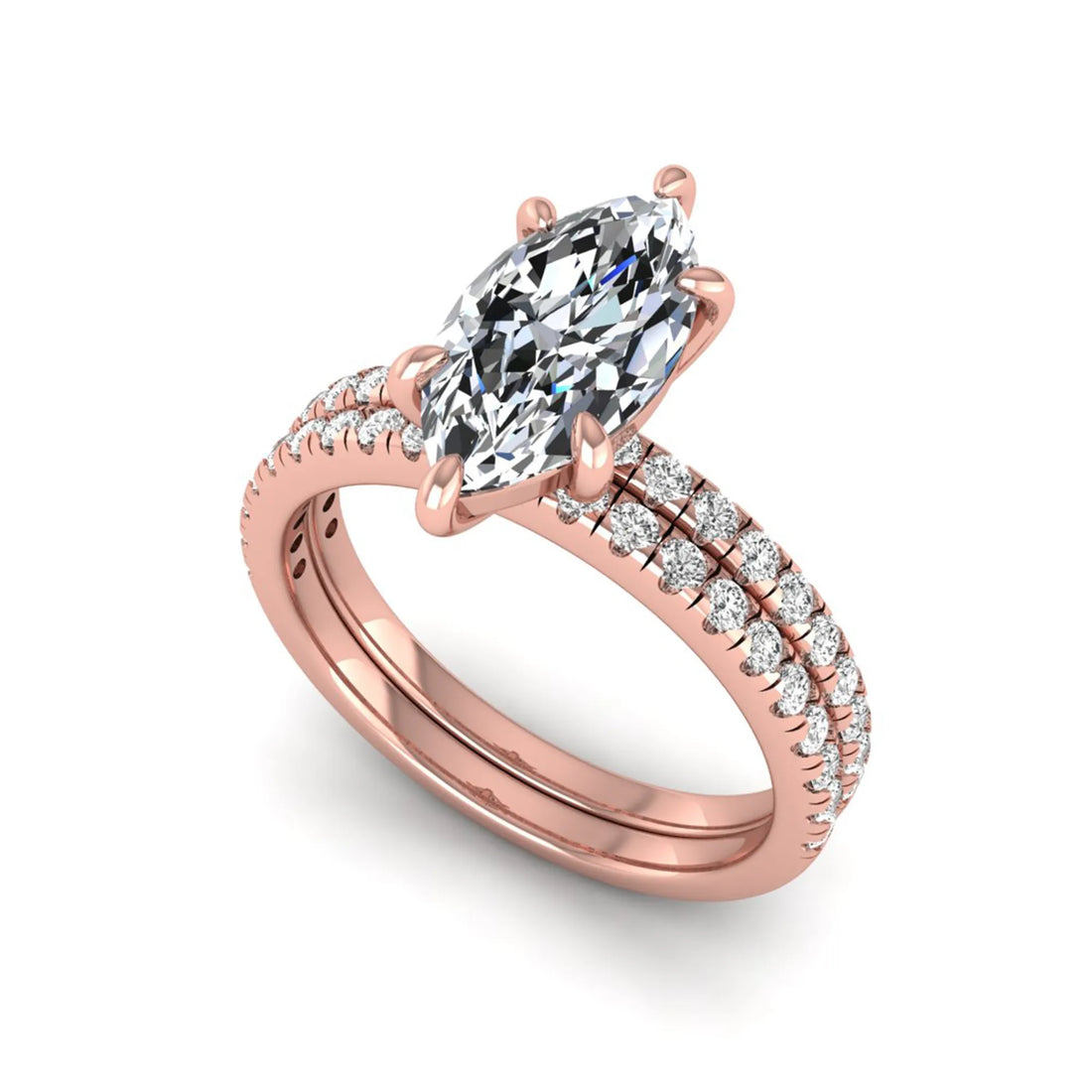 OctaPearl 2 ct Marquise Cut Lab Grown Diamond Pave Wedding Bridal Ring Set