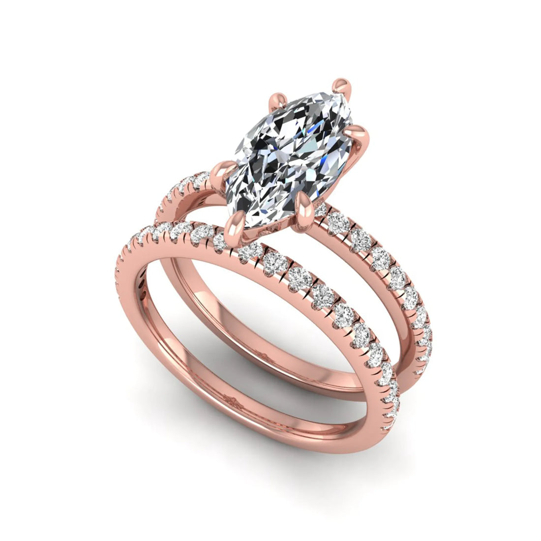 OctaPearl 2 ct Marquise Cut Lab Grown Diamond Pave Wedding Bridal Ring Set