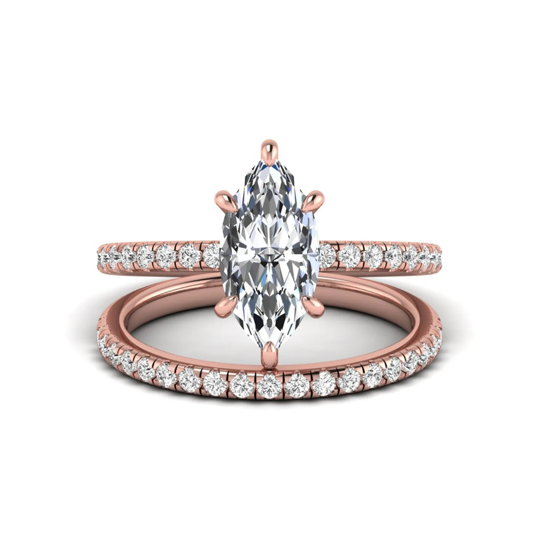 OctaPearl 2 ct Marquise Cut Lab Grown Diamond Pave Wedding Bridal Ring Set