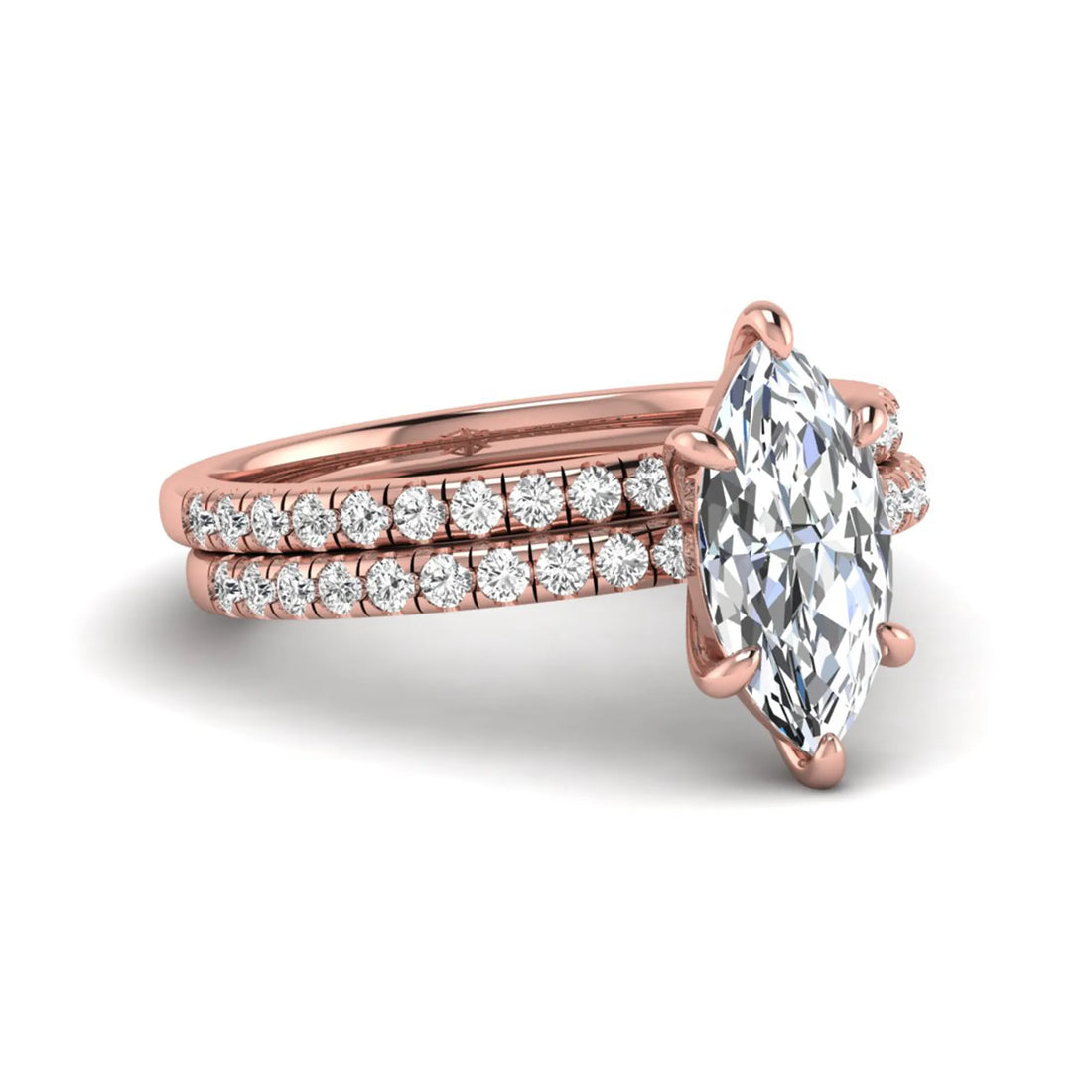 OctaPearl 2 ct Marquise Cut Lab Grown Diamond Pave Wedding Bridal Ring Set
