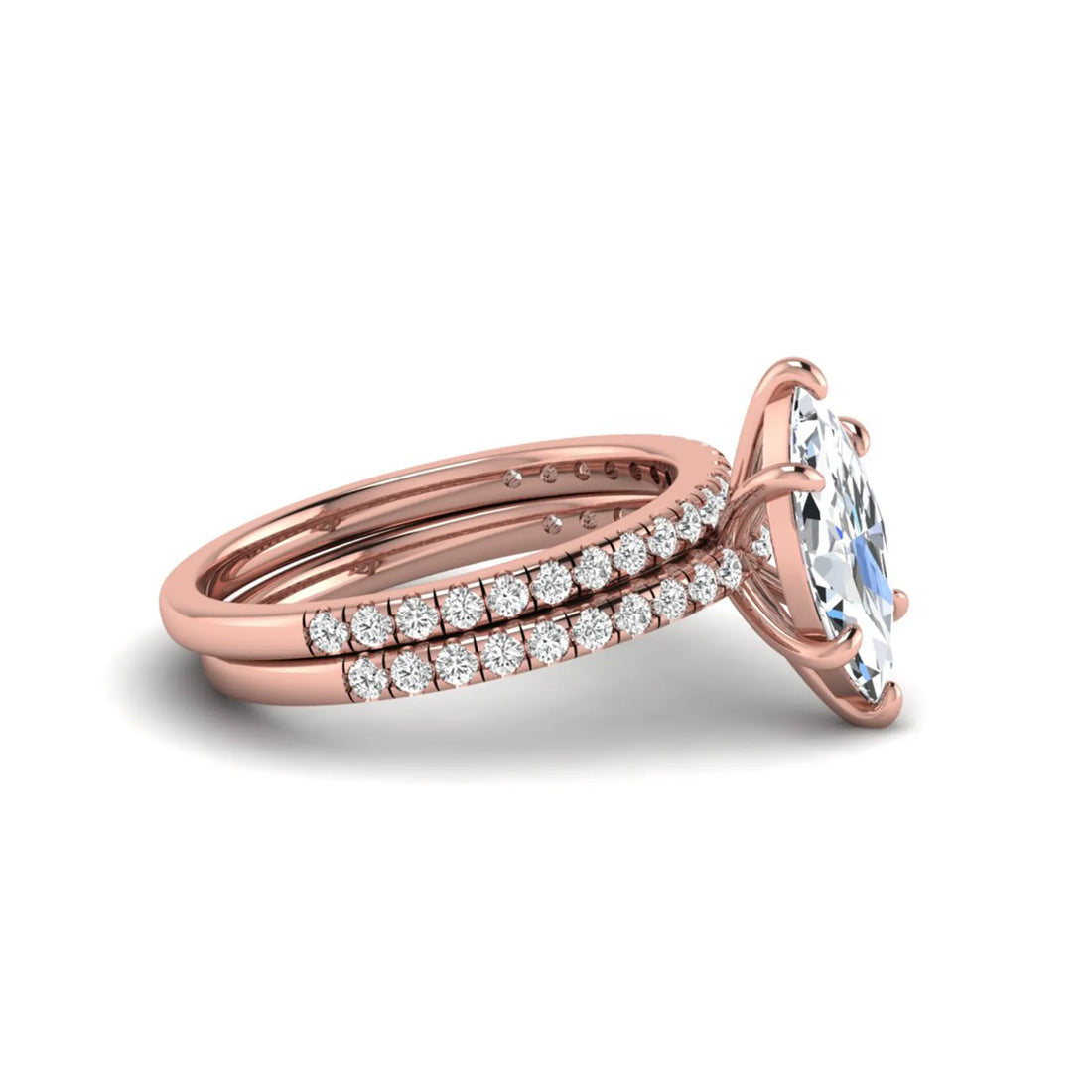 OctaPearl 2 ct Marquise Cut Lab Grown Diamond Pave Wedding Bridal Ring Set