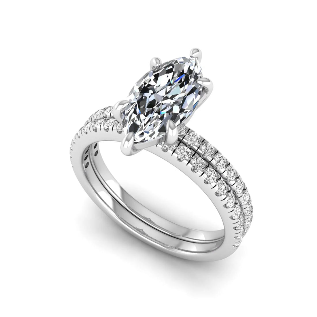 OctaPearl 2 ct Marquise Cut Lab Grown Diamond Pave Wedding Bridal Ring Set