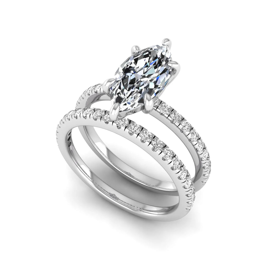 OctaPearl 2 ct Marquise Cut Lab Grown Diamond Pave Wedding Bridal Ring Set