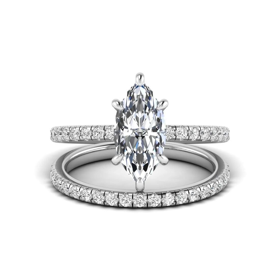OctaPearl 2 ct Marquise Cut Lab Grown Diamond Pave Wedding Bridal Ring Set