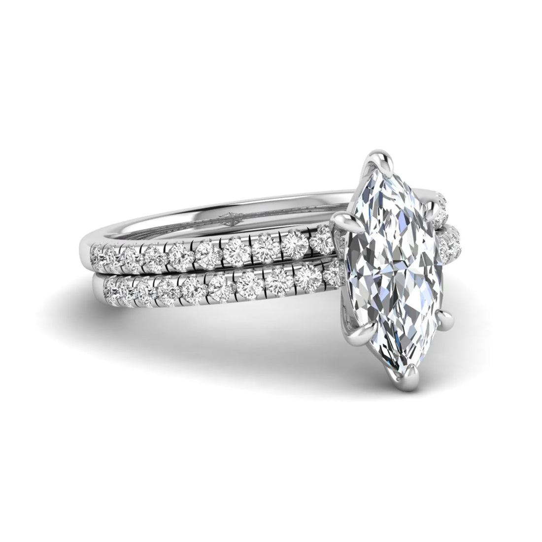 OctaPearl 2 ct Marquise Cut Lab Grown Diamond Pave Wedding Bridal Ring Set