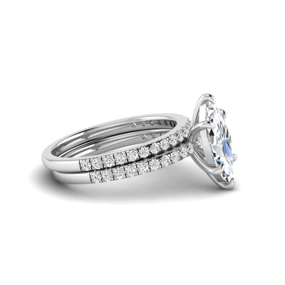 OctaPearl 2 ct Marquise Cut Lab Grown Diamond Pave Wedding Bridal Ring Set