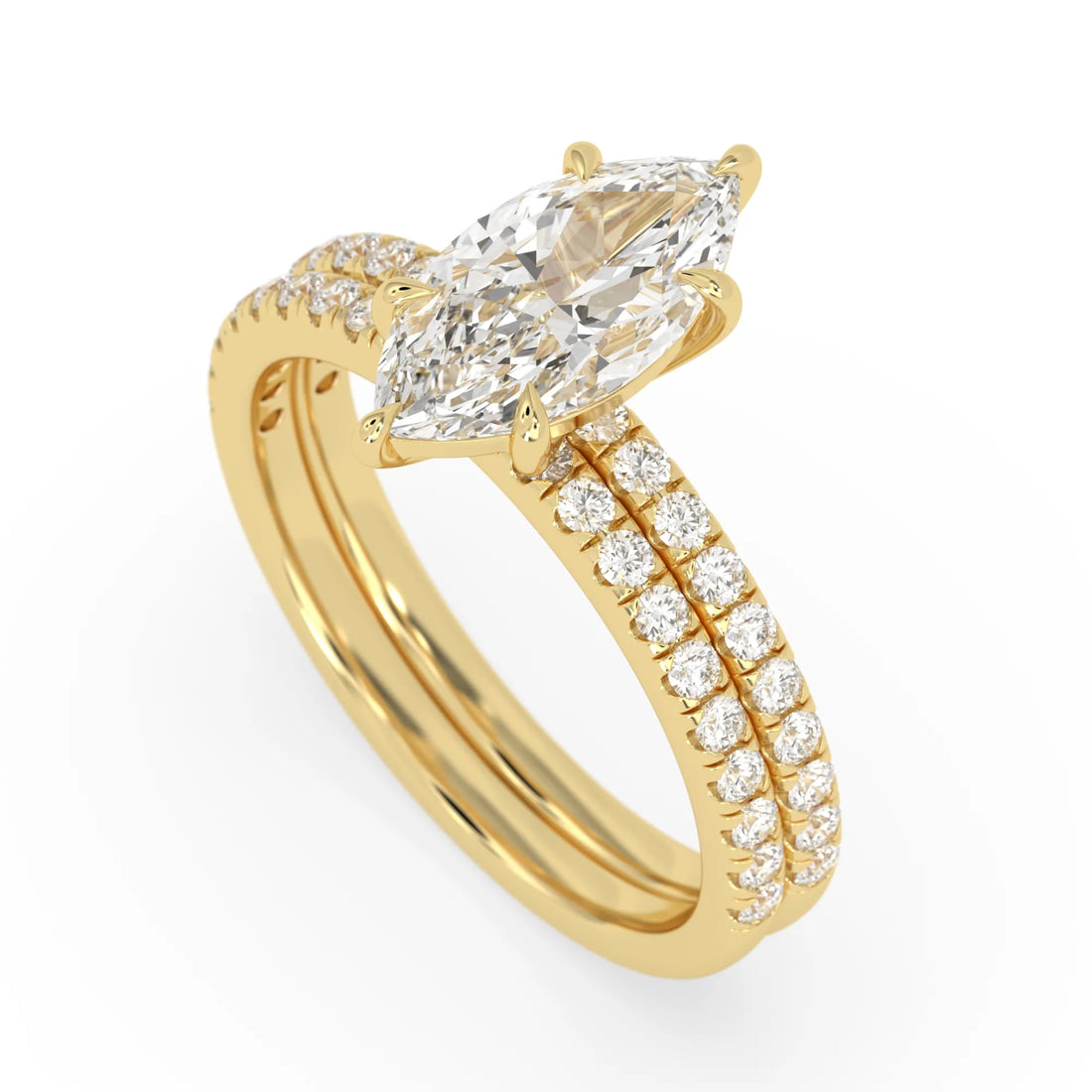 OctaPearl 2 ct Marquise Cut Lab Grown Diamond Pave Wedding Bridal Ring Set