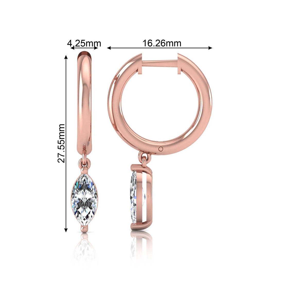 OctaPearl Marquise Drop Lab Grown Diamond Huggie Hoop Earrings
