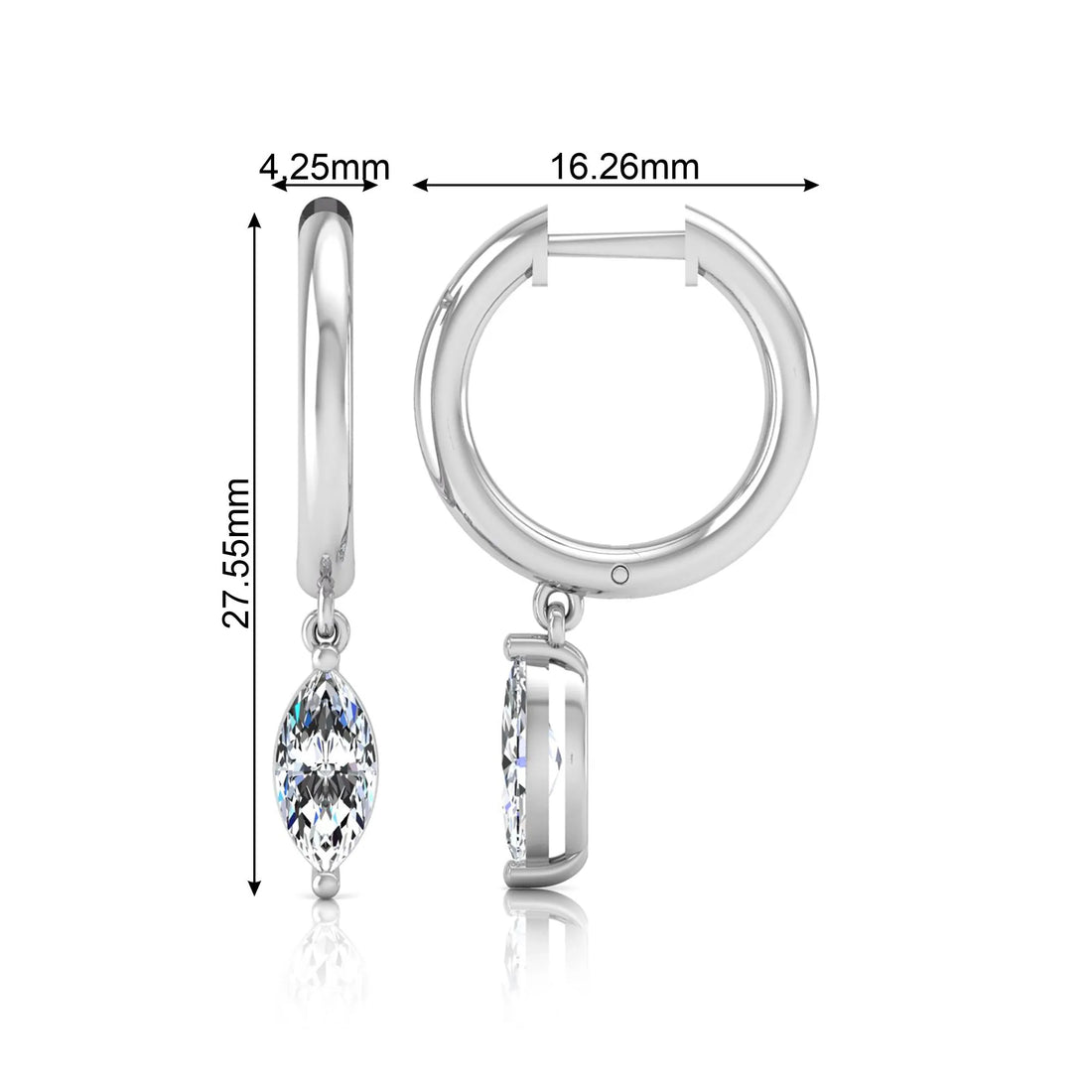 OctaPearl Marquise Drop Lab Grown Diamond Huggie Hoop Earrings