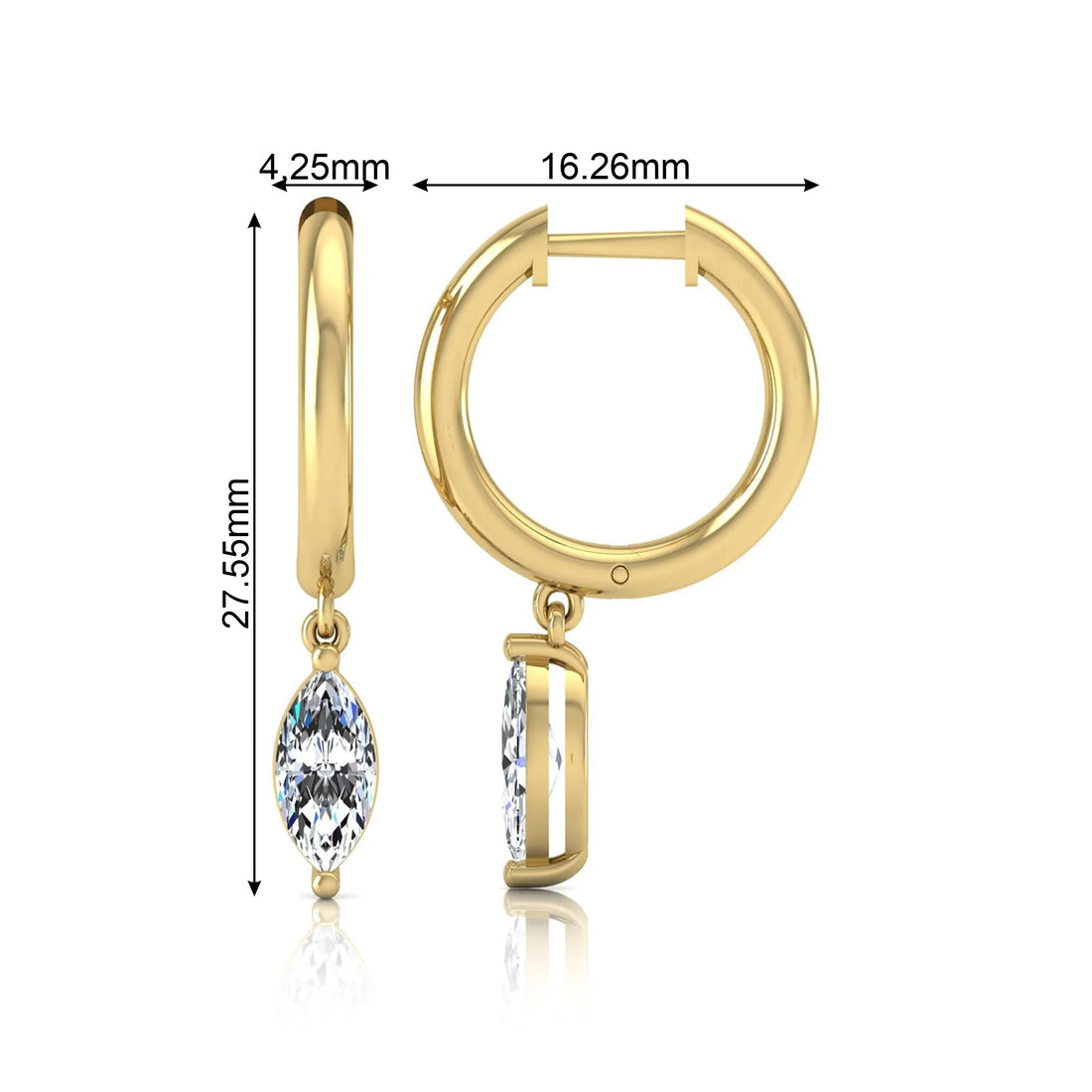 OctaPearl Marquise Drop Lab Grown Diamond Huggie Hoop Earrings