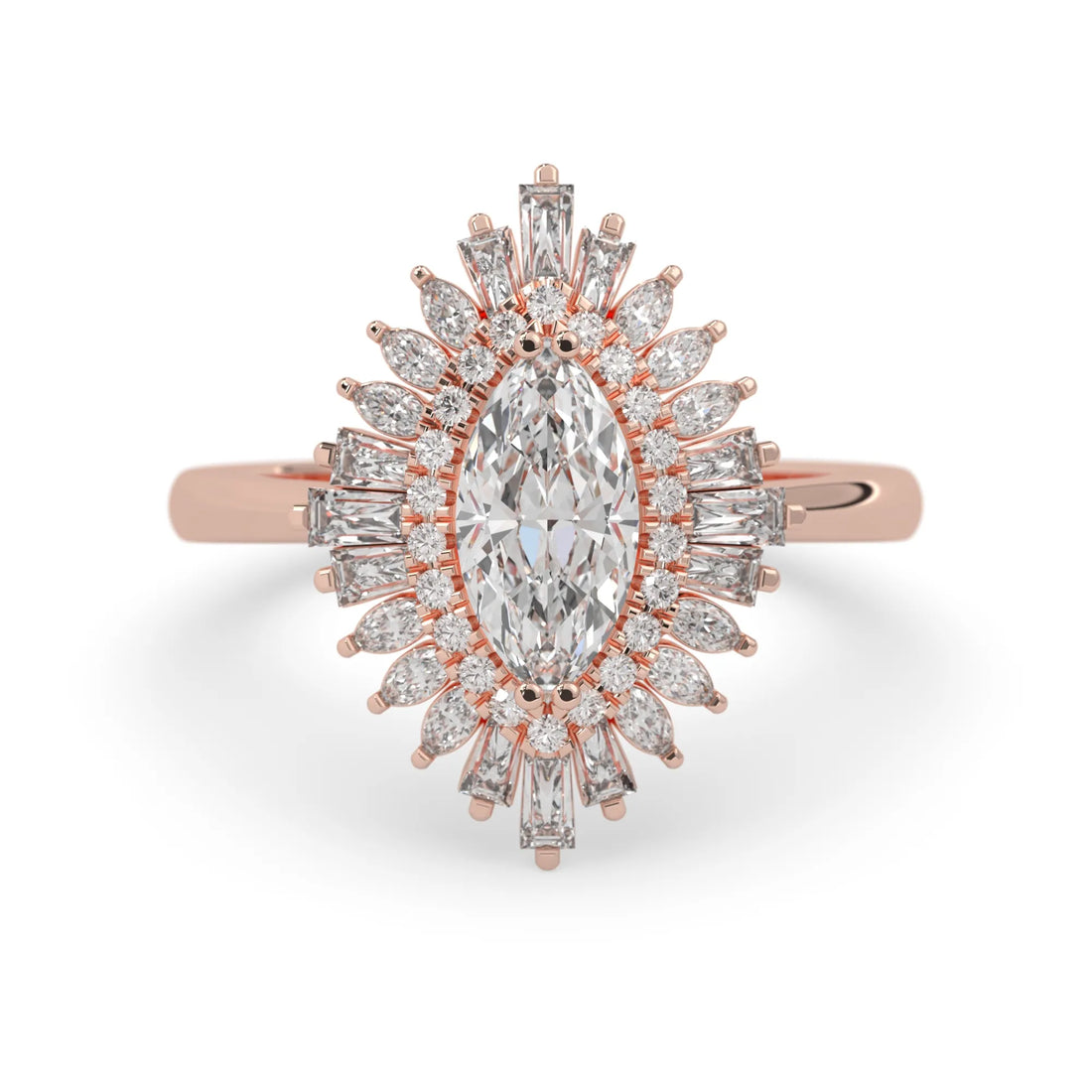 OctaPearl 1.00 ct Marquise Double Halo Lab Grown Diamond Floral Engagement Ring