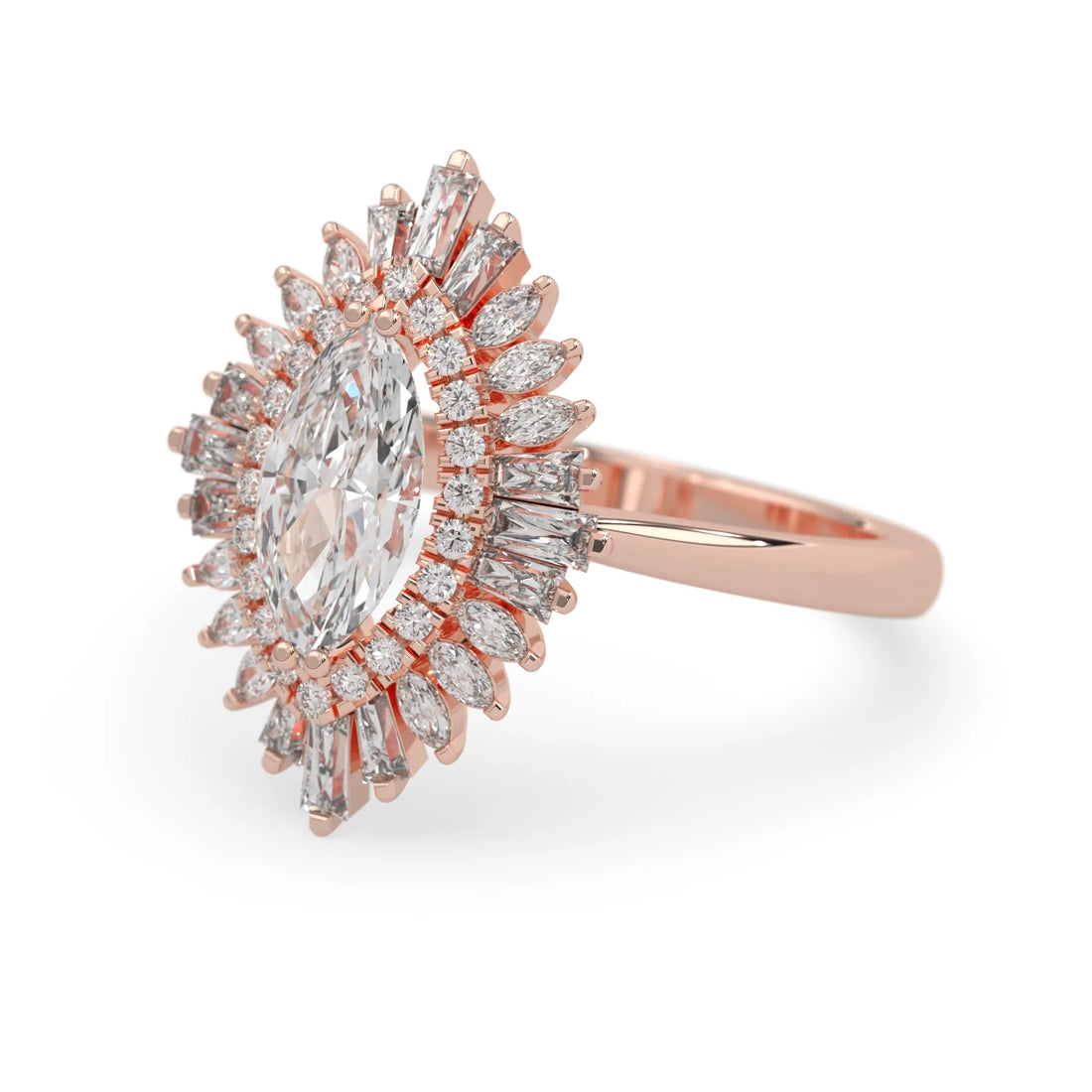 OctaPearl 1.00 ct Marquise Double Halo Lab Grown Diamond Floral Engagement Ring
