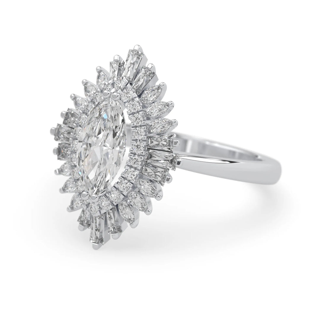 OctaPearl 1.00 ct Marquise Double Halo Lab Grown Diamond Floral Engagement Ring