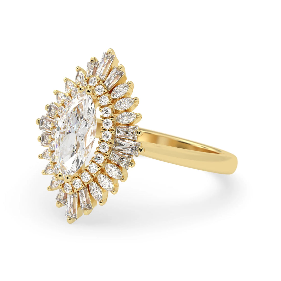 OctaPearl 1.00 ct Marquise Double Halo Lab Grown Diamond Floral Engagement Ring