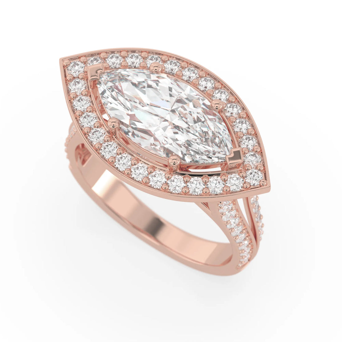 OctaPearl Marquise Halo Lab Grown Diamond Split Shank Pave Engagement Ring