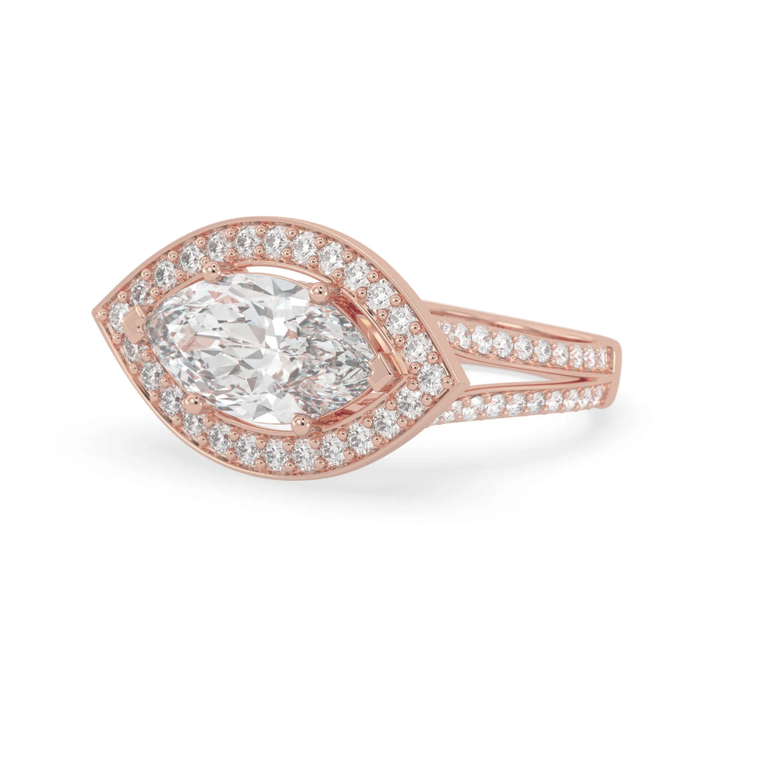OctaPearl Marquise Halo Lab Grown Diamond Split Shank Pave Engagement Ring