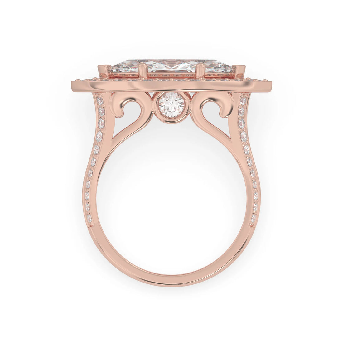 OctaPearl Marquise Halo Lab Grown Diamond Split Shank Pave Engagement Ring